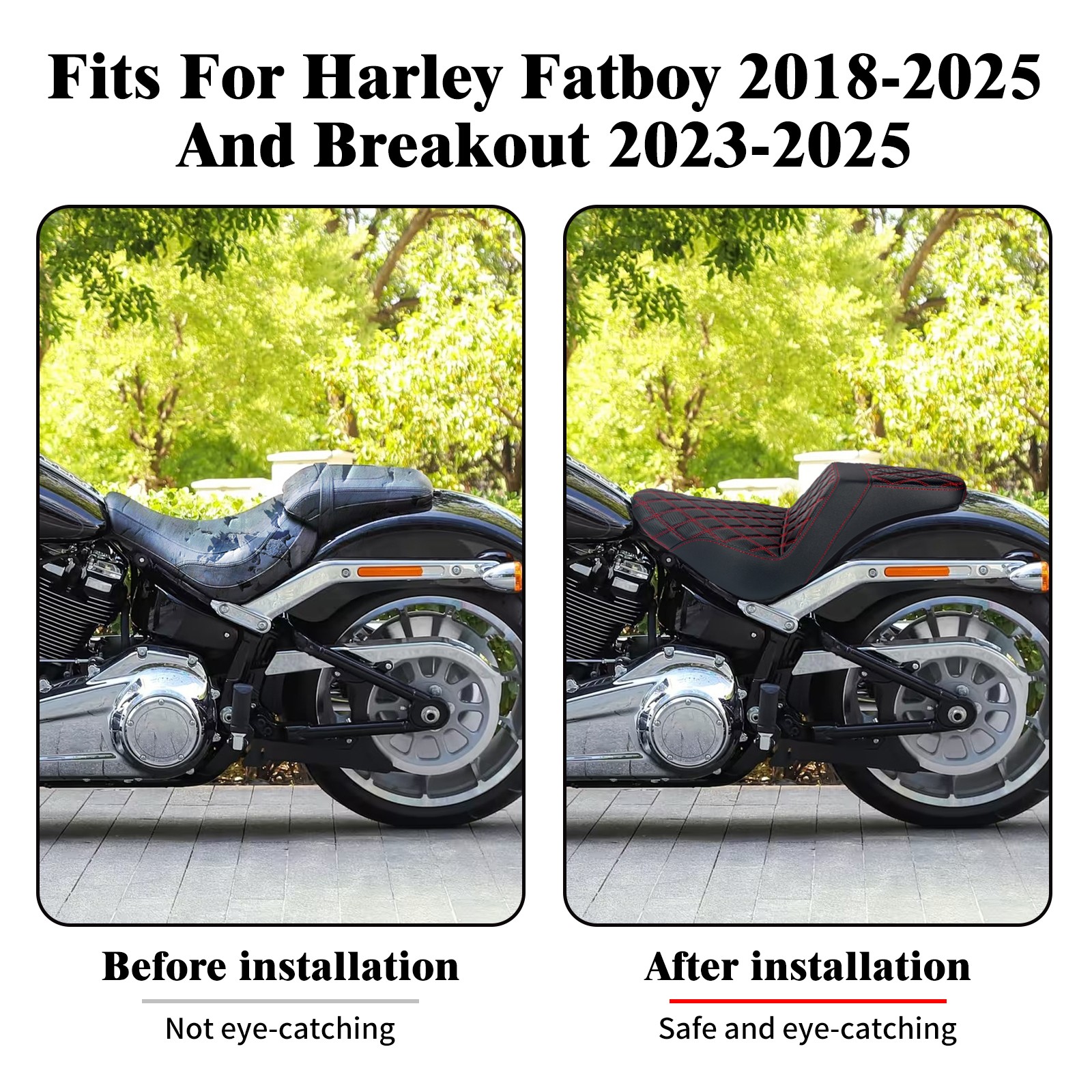 Driver Passenger Seat Red Stitching For Harley Breakout FXBR 23-25 Fat Boy 18-25