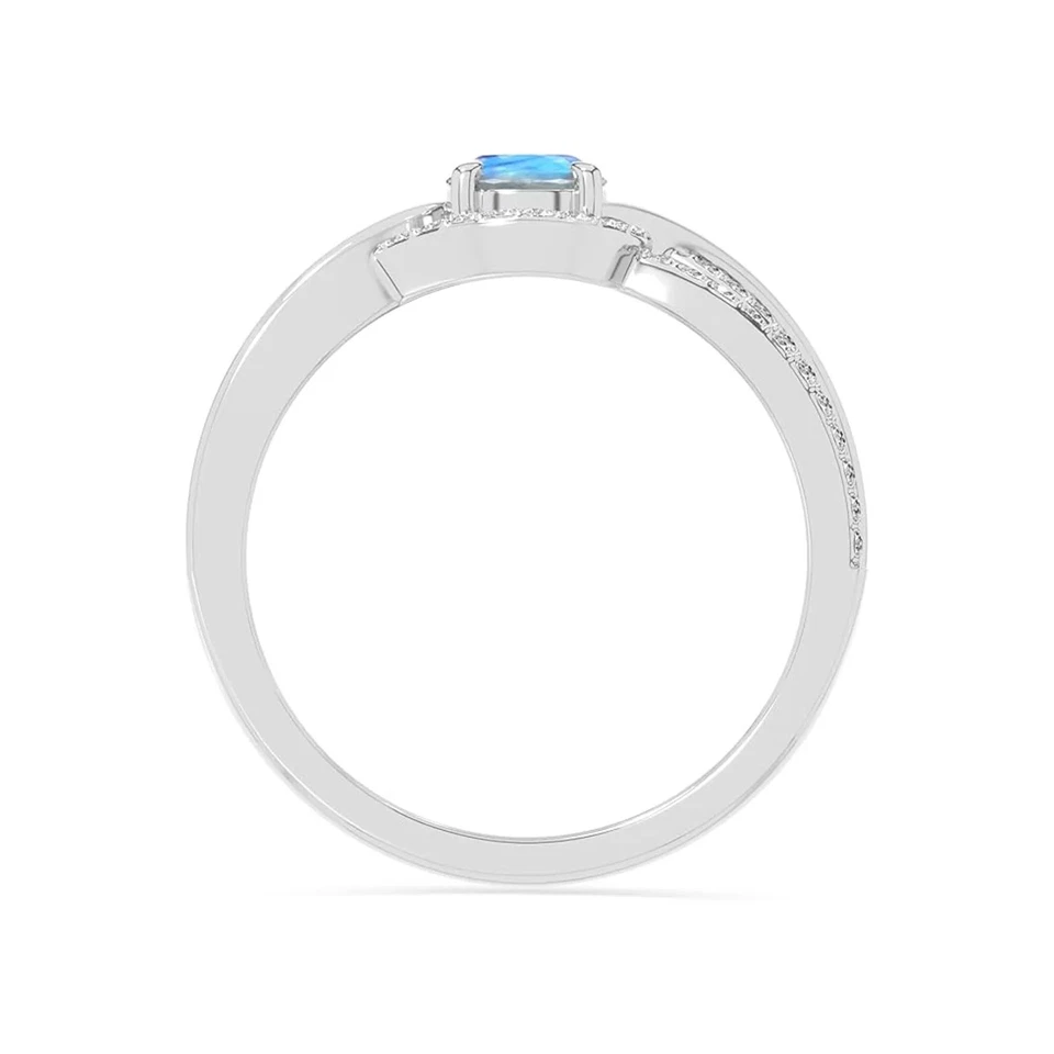 Anillo de boda redondo de plata de ley 925 de 0,8 quilates con racimo de labradorita para mujer Foto 3 de 4