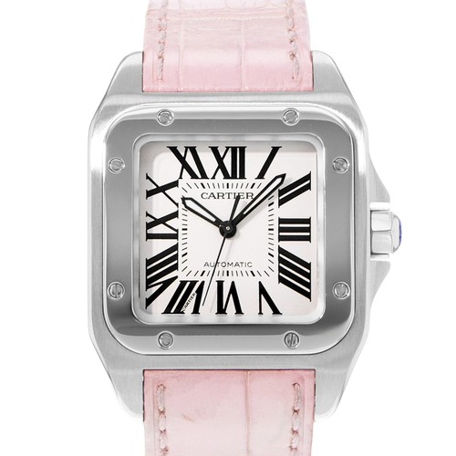 Cartier Santos 100 W20106X8 2878 35mm Silver Dial Steel Pink L...