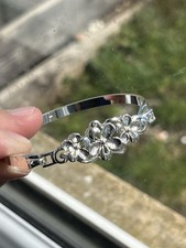 925 Sterling Silver Hawaiian Plumeria Flower Bangle Bracelet Women