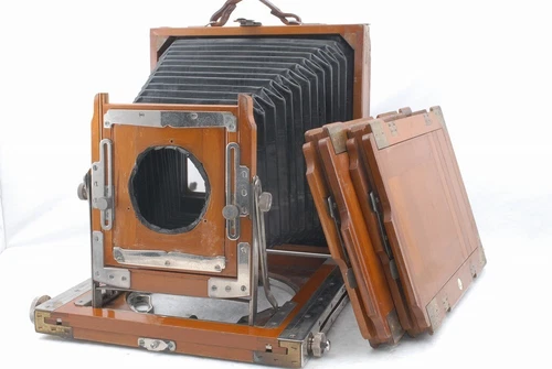 Wood 4 3/4 x 6 1/2 Field Camera w/2 Cut Plate Holder 4x5 Film Adapter *HC302