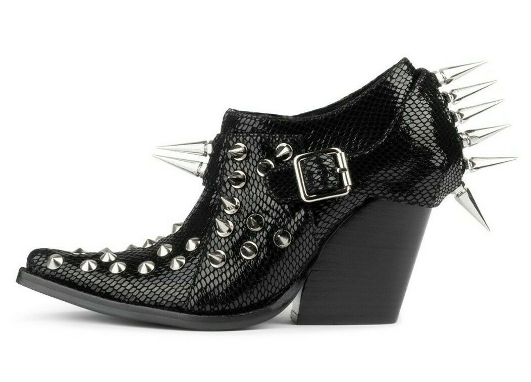 Jeffrey Campbell Womens Western Heeled Spikes Leather Black Booties Shoes  US