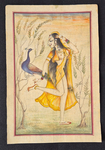 VINTAGE FINE HANDMADE MINIATURE EROTIC PAINTING ON ANTIQUE PAPER.