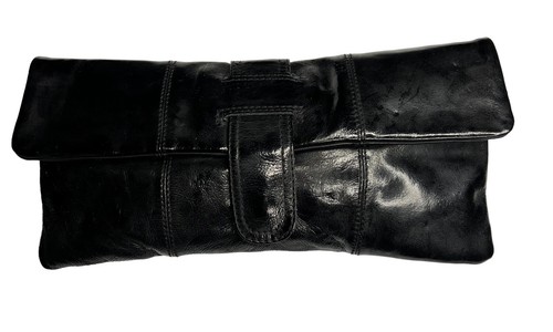 Lulu Townsend Clutch schwarz Leder Überschlag Druckknopfverschluss