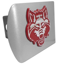 arkansas state red wolf with color brushed trailer hitch cover usa made