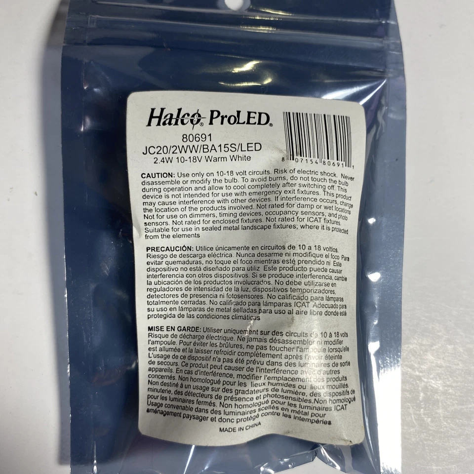 Halco 80691 JC20/2WW/BA15S/LED 2W 10-18V 3000K BA15S LED Light Bulb 19687 - Image 3 of 3