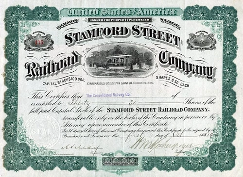 1904 Stamford Street RR Stock Certificate
