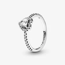 New 925 Silver Elevated Ring Heart Women Engagement Ring SIZE 7 Pandora