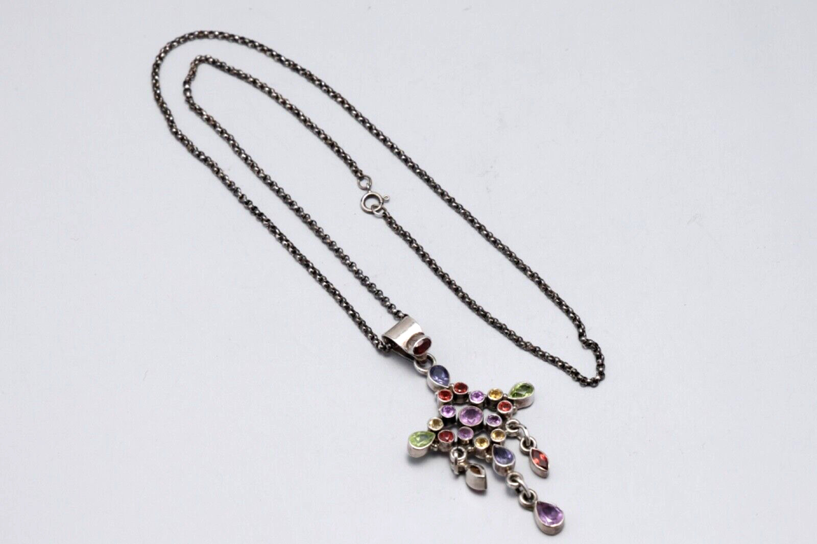 Vintage 925 Multi Gemstone Dangling Sterling Silv… - image 3