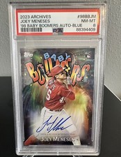 2023 Topps Archives Joey Meneses Baby Boomers Auto Blue /25 #98BB-JM PSA 8 Mint