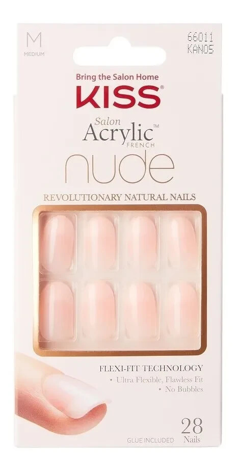Kiss Salon Acrylic Nude Glue-On False Nails 28 French Nail Medium PEACEFUL KAN05