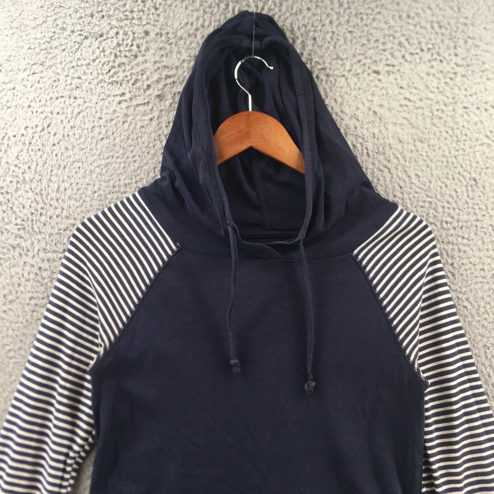 Eddie Bauer 连帽运动衫女式小号蓝色海军蓝条纹长袖棉质 — 第 2/4 张图片