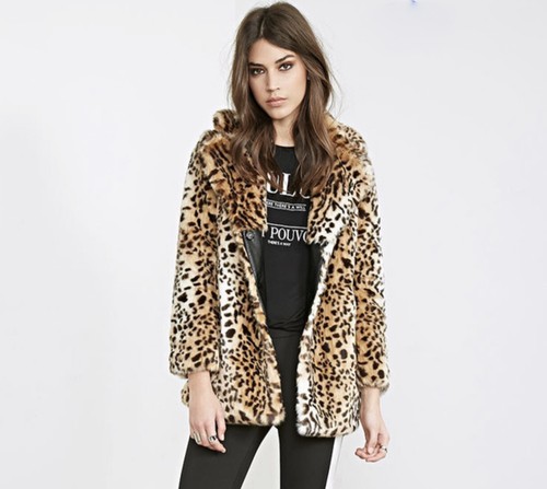 Forever 21 Faux Fur Coat Jacket Leopard 