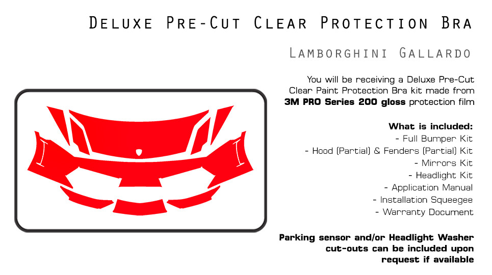 Lamborghini Gallardo 2009-2013 3M PRO Series PreCut Paint Film Clear Bra PPF Kit