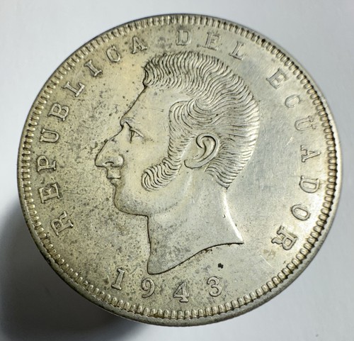 Moneda de plata .720 Ecuador 5 Sucres Ciudad de México 1943 -0147 - Imagen 2 de 2