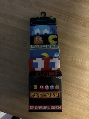 Pac-Man atari retro gaming socks 6 Pair CREW SOCKS Men Size 8-12 Bioworld