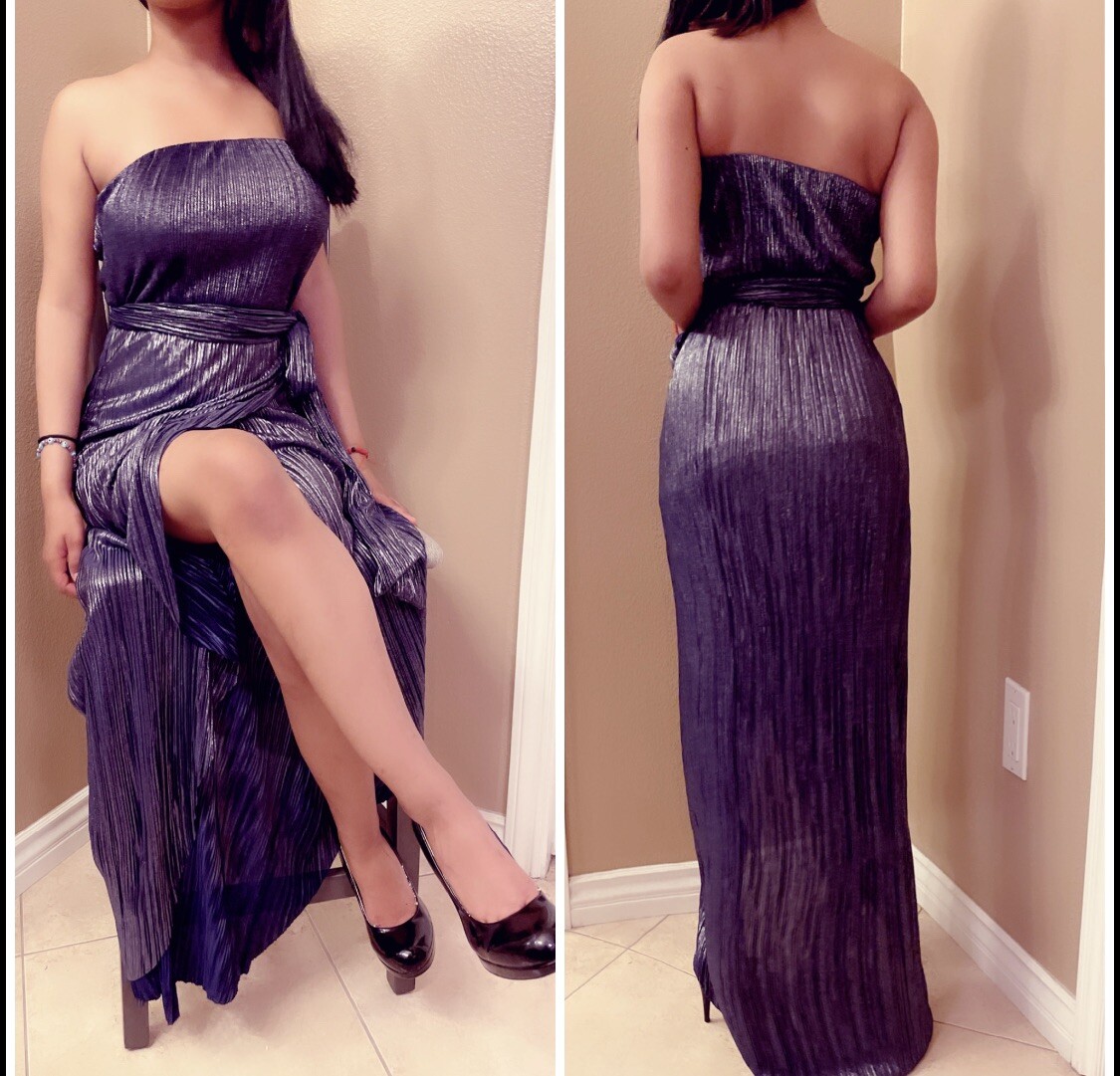 NWT BCBG NAVY BLUE STRAPLESS RUCHED HIGH AND LOW DRESS SZ XS
