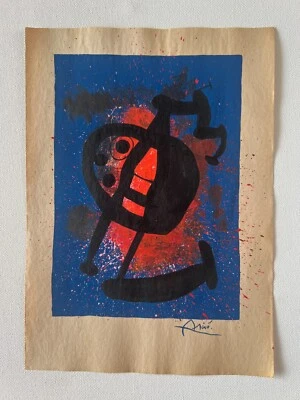 JOAN MIRO Dessin sur papier (fait main) signé et estampillé technique mixte. - Photo 1/4
