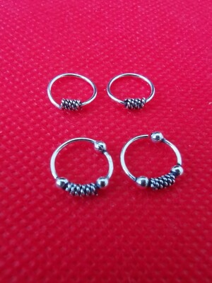 STERLING SILBER 925 2 PAAR SCHÖNE DESIGN CREOLEN FÜR VERSCHIEDENE PIERCINGS k6l15