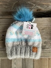 Hand Knitted Girls Pom Pom Beanie Winter Hat