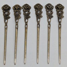 6 Antike Cocktailspieße 0,835 Silber Hildesheimer Rose