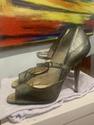 Jimmy Choo Sz 37 Textured Peep Toe Advent  Metallic Pump Platinum/Bronze 4.5 in — photo 7