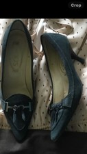 TODS Blue Suede Pointed Toe Kitten Heel Loafers W/Tassel Bar SZ.6M Retail 950