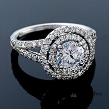 2.51CT Round Cut Real Moissanite Double Halo Engagement Wedding Ring 925 Silver