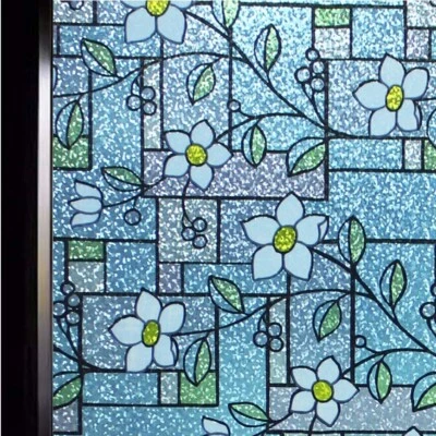 1 PC Vitrail Film de Confidentialité Statique Accrochage Motif Fleur Verre Autocollant Décoration - Photo 1/4