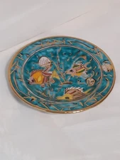 Hand-Made Trinket Dish Plate Bowl Fish Gold Trim 5 7/8"