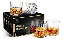 Whiskey Glasses Set of 4 Crystal Cups Rocks Cocktail Drinking Tumblers Fashioned