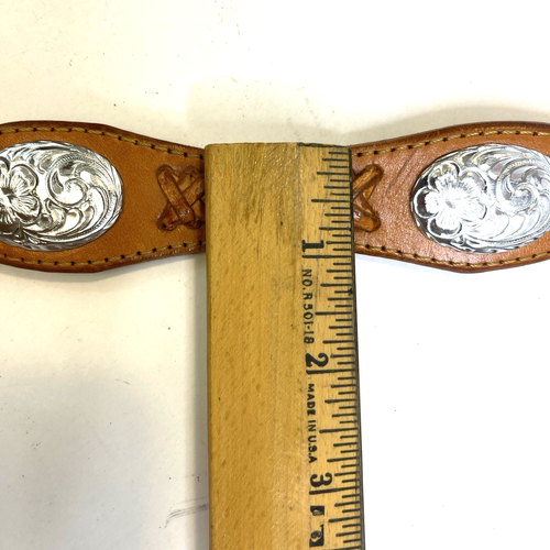 Palacios Mexico Mens Leather Belt Silver Concho Brown Size 50 NO Buckle Western - Picture 9 of 12
