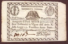 Italian States Repubblica ROMANA  7 Paoli 1798