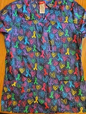 Dickies Scrub Top Medium  NWOT  Blue With Hearts/Ribbons