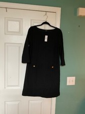 Ann Taylor Factory Textured Black 3/4 Sleeve Dress Size Medium (CON82)