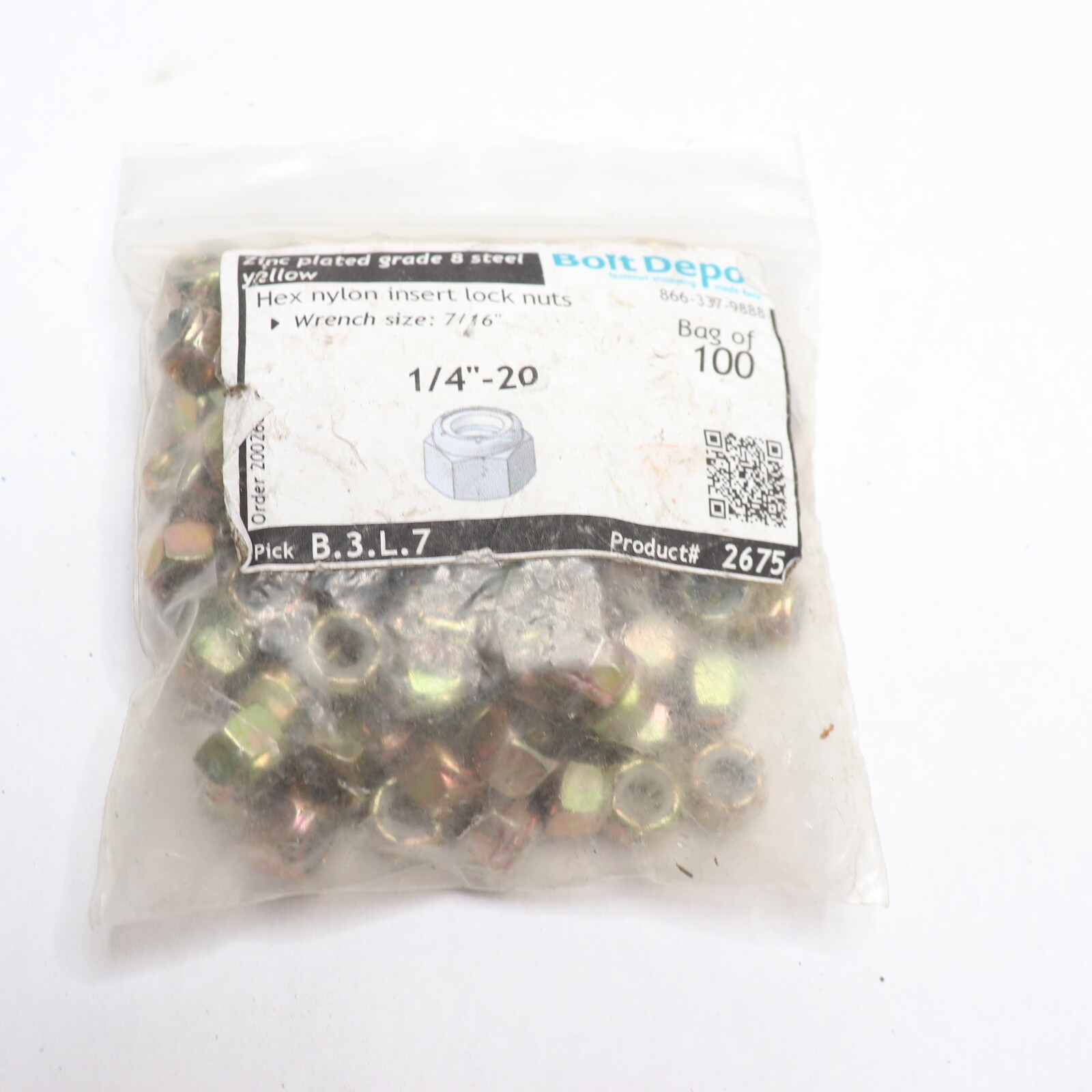 (100Pk) Bolt Depot Hex Nylon Insert Lock Nuts Zinc Plated Grade 8