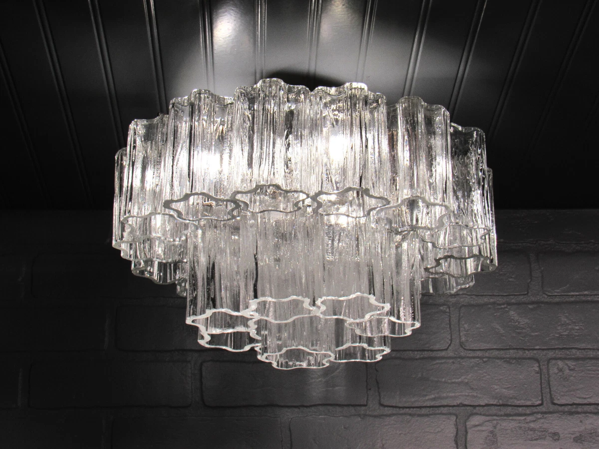 Vintage MCM Venini Tronchi Glass Chandelier Semi Flush Mount Glass