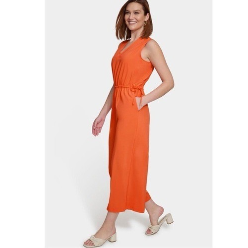 NWT $139 Calvin Klein Comm V-Neck Sleeveless Jumpsuit In Color Flame / Orange 8 - 第 2/9 張圖片