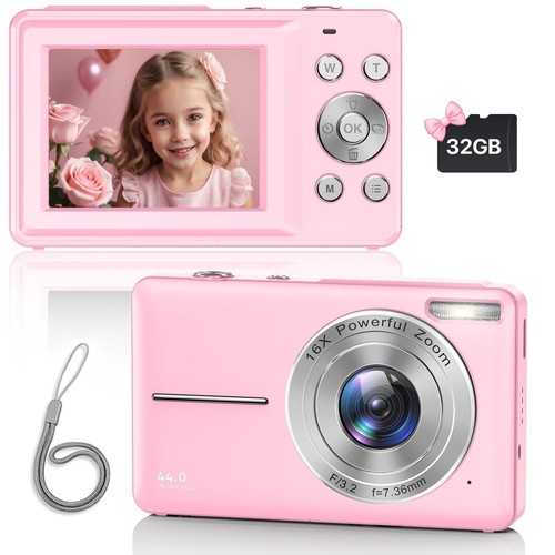 Upgraded FHD 1080P Digital Camera with Strap 32GB SD Card 16X Digital Zoom