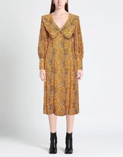 GANNI £225 marigold leopard print crepe georgette midi dress UK 4 EU 32 XXS NEW