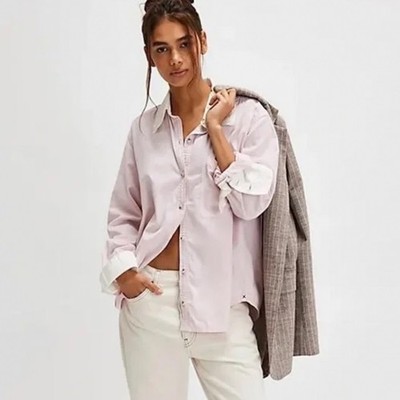 We The Free Oxford oversized XS Pink White preppy minimalist light academia