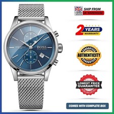 Image of HUGO BOSS JET HB1513441 Blue Dial Silver Mesh Strap Chronograph Mens Watch 41mm