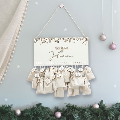 Adventskalender Holz personalisiert mit Name   Zweige   zum befüllen für Kinder