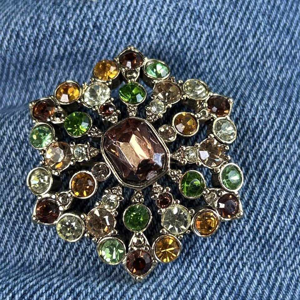 Liz Claiborne? Broche Diamantes de Imitación Bronce, Dorado, Ámbar, Verde Colores Otoño por LC Foto 2 de 4