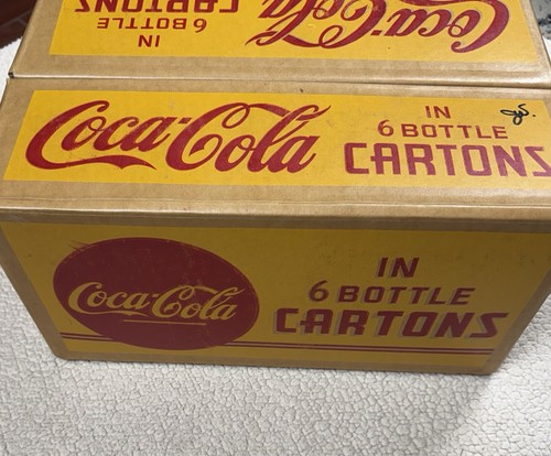 Vintage Coca Cola Box Crate Wax Cardboard Coke Bottle 6 Carton Crate 16" x 10"