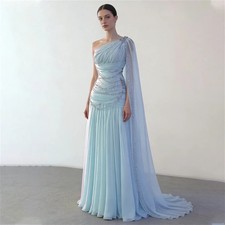 One Shoulder Evening Dress A-line Rhinestones Ruffle Sequin Evening Party Gown