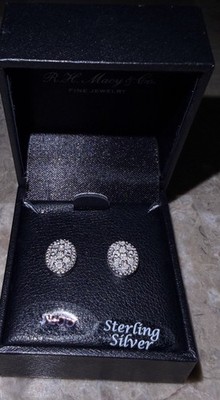 Macy's Diamond Oval Halo Cluster Earrings (1/10 ct. t.w.) in Sterling Silver