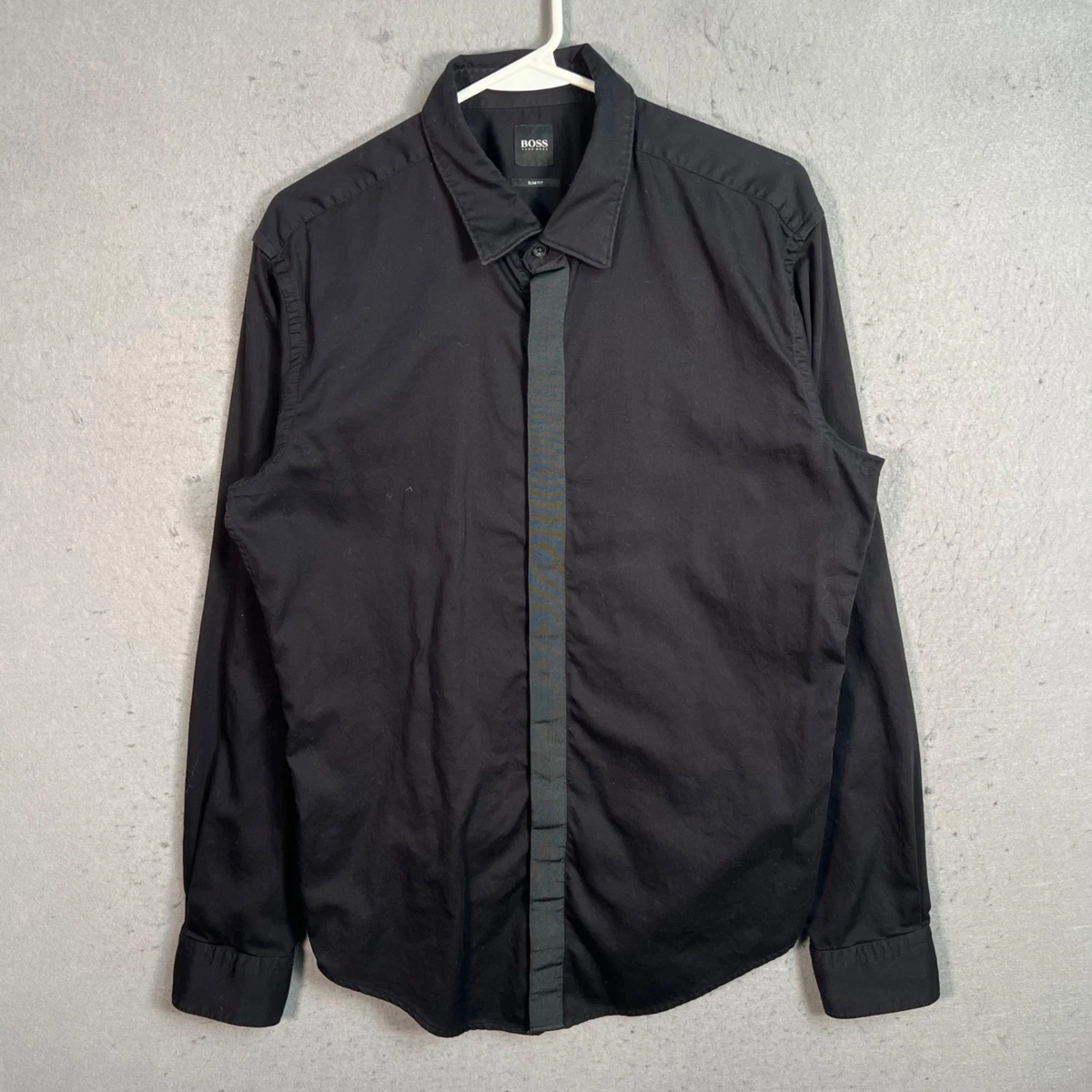 green emerald velvet dress HUGO BOSS BLACK SLIM FIT LONG SLEEVE BUTTON-UP SHIRT SIZE 39 15 1/2
