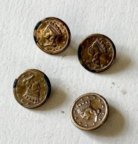 Antique 1800s Lady Liberty Head Metal Shank Buttons-Set Of 4-RARE-0.6” - Picture 2 of 5