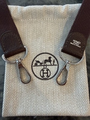 Hermes Burgundy/Brown Canvas Shoulder Bag Strap With Leather & Silver HW Authent